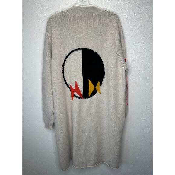 The Elder Statesman Tan Intarsia Long Line Cashmere Cardigan L - Picture 2 of 14